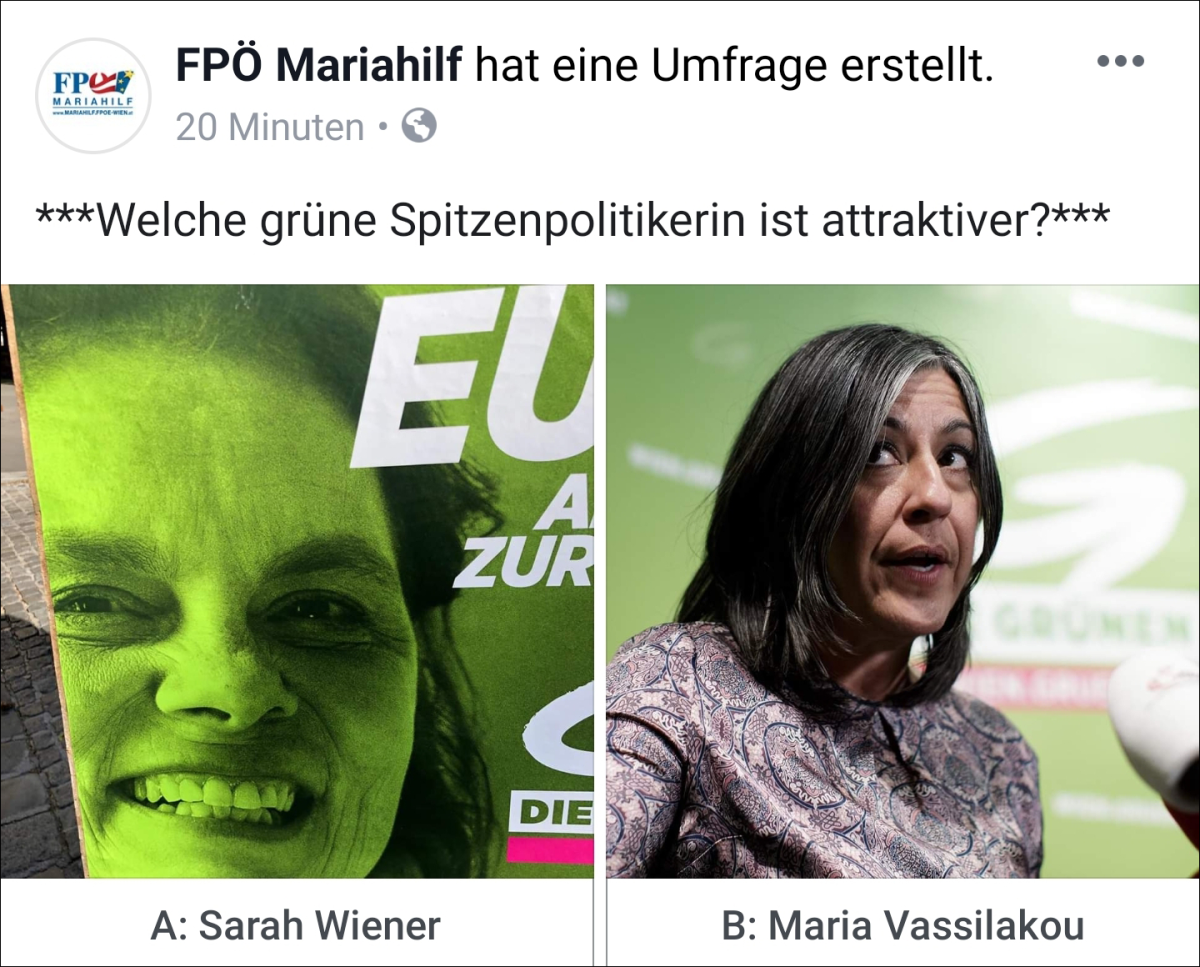 Sexistische Abstimmung: FPÖ Mariahilf lässt mit Meuchelfotos über Attraktivität von Politikerinnen abstimmen