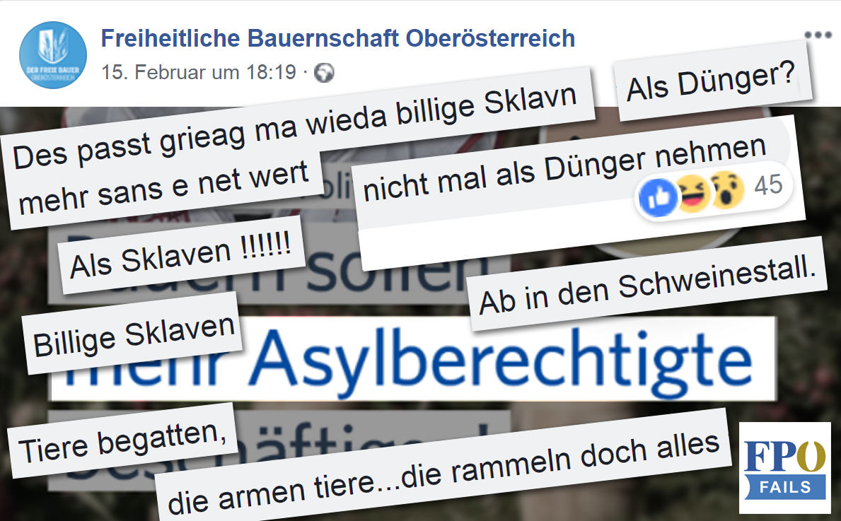Asylberechtigte als Erntehelfer? Bei der Freiheitlichen Bauernschaft OÖ nur als Sklaven, Dünger etc.