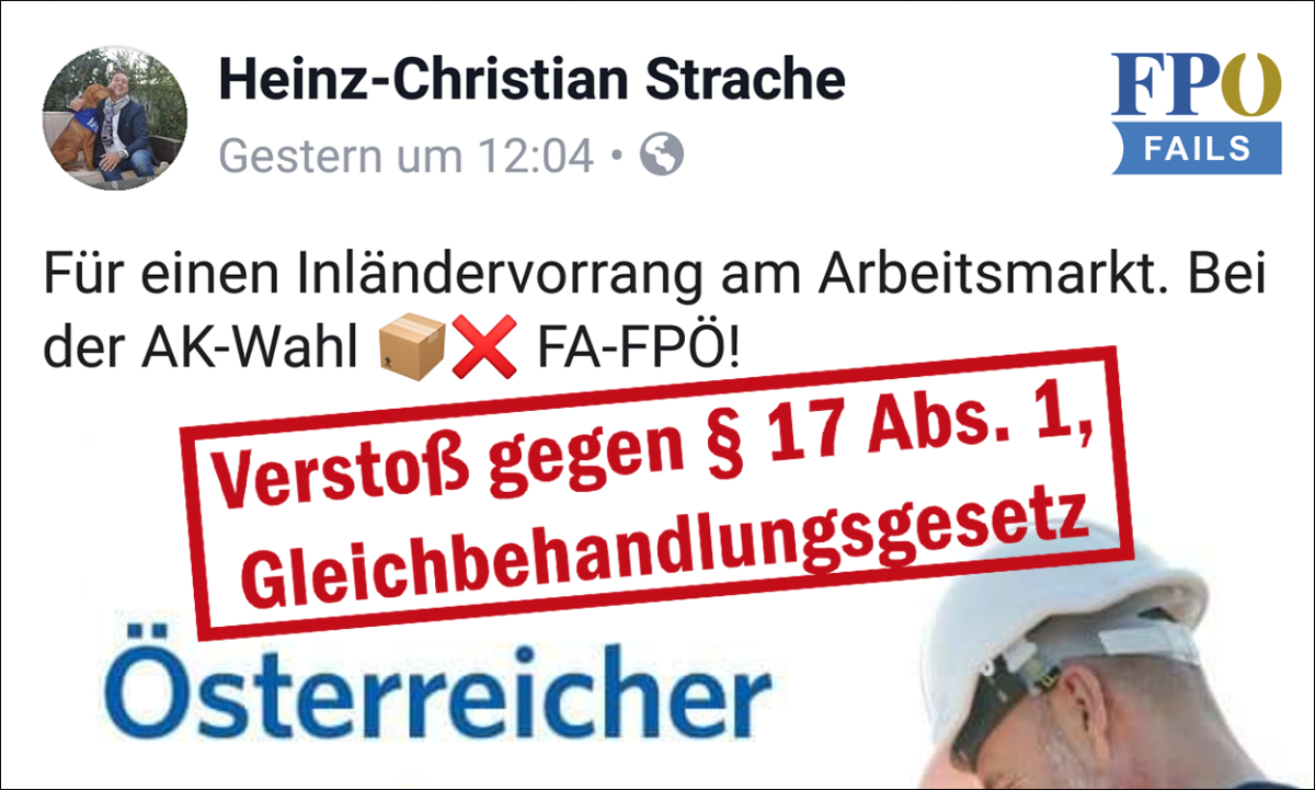 Vizekanzler Strache ruft öffentlich zum Rechtsbruch gegen das Gleichbehandlungsgesetz auf!